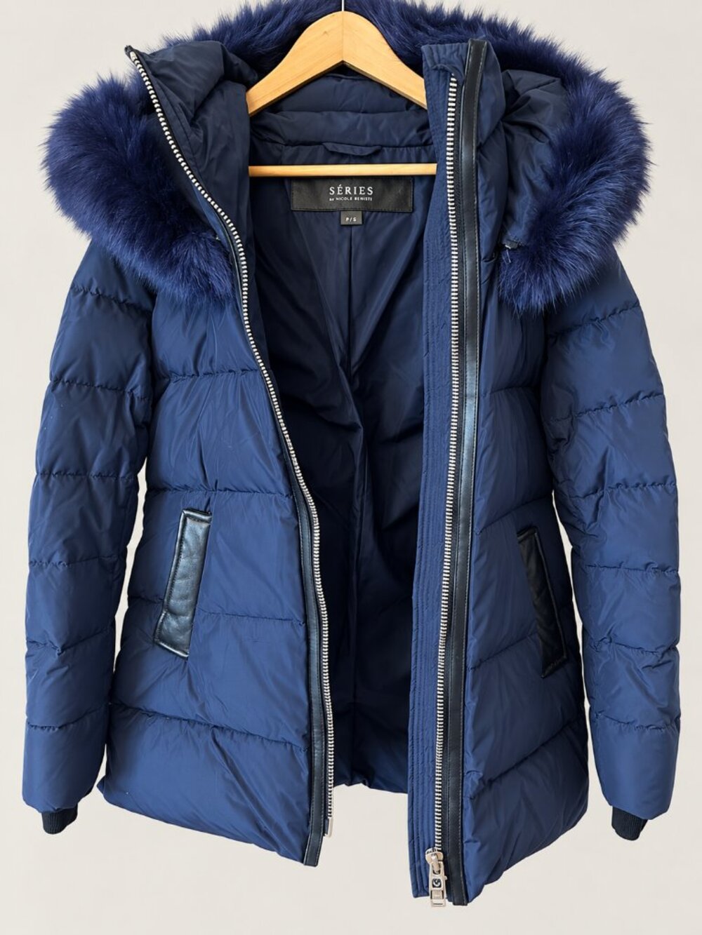 SERIES By Nicole Benisti Navy Hooded Puffer Coat, Size Small
